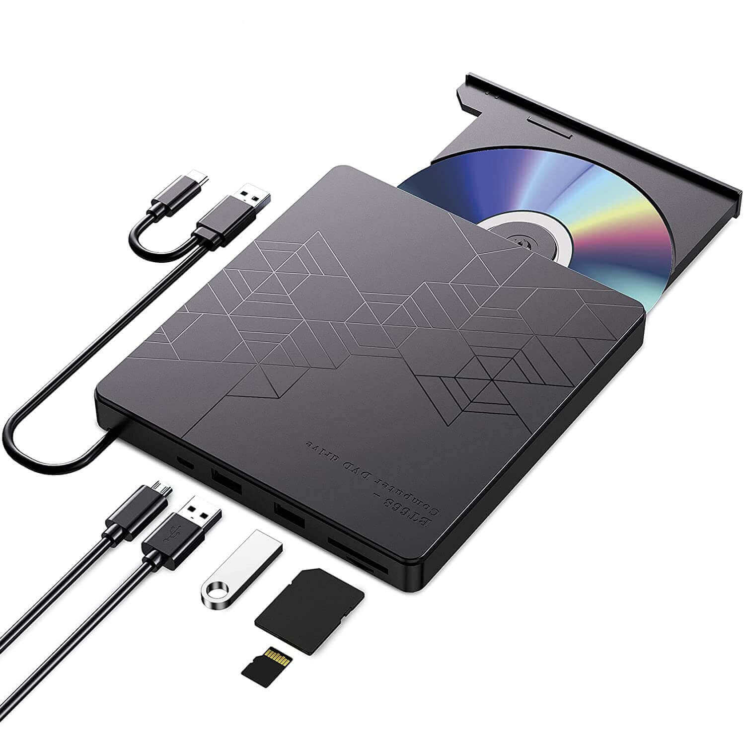ORIGBELIE External DVD Drive, CD Burner USB 3.0 Typle C CD/DVD ROM +/-RW Adapter with USB , Optical Disk Drive CD Player